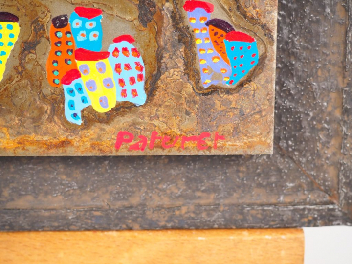 PATURET. "Vue de village". Technique mixte, signée en bas à droite. Di