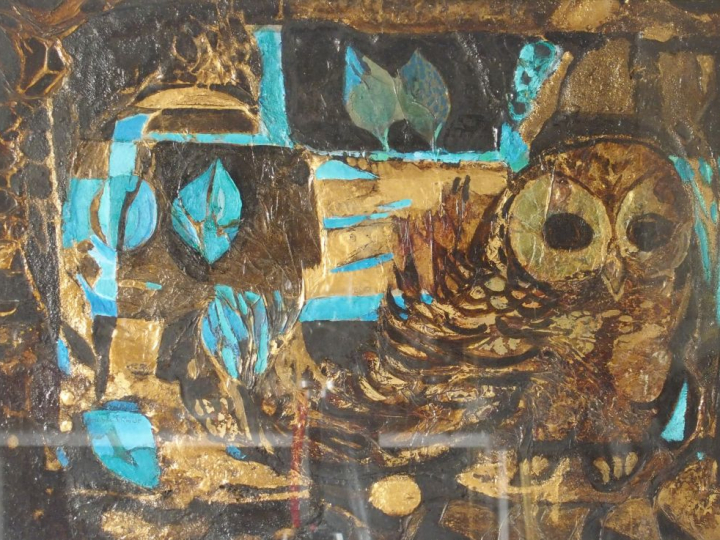 C. SCHMITT. "Le grand duc".  Technique mixte.  Dim. 44 x 59.5 cm