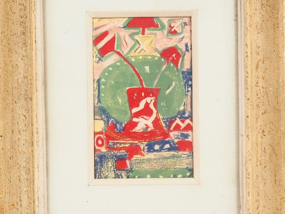 Lithographie en couleur, "Composition abstraite", dans son cadre en bo