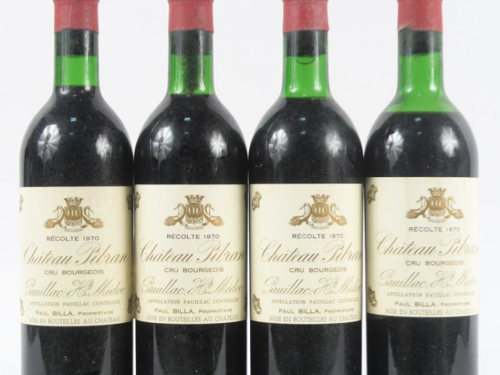 4 BOUTEILLES CHÂTEAU PIBRAN CB PAUILLAC - 1970 - 3 BG/1 MEP