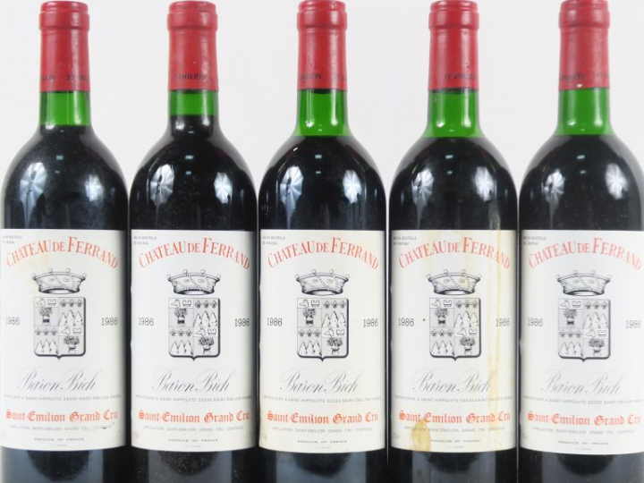 5 BOUTEILLES CHÂTEAU DE FERRAND GC ST EMILION - 1986 - 2 BG/3 LB