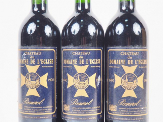 Vente aux enchères 3 BOUTEILLES CHÂTEAU DU DOMAINE DE L'EGLISE POMEROL - 1990