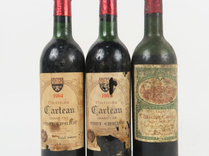 3 BOUTEILLES CHÂTEAU CARTEAU GC ST EMILION : 2 de 1964 1 LB/1 LB-HEP/1