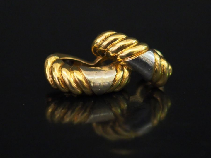 Paire de perce oreilles en or deux tons. Poids : 7,13 g   