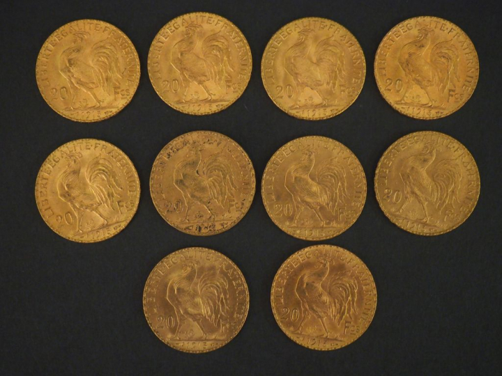 10 pièces de 20 Francs or, 1913 FRAIS ACHETEUR : 10 % HT   