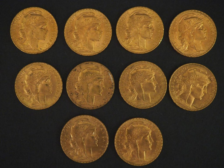 10 pièces de 20 Francs or, 1913 FRAIS ACHETEUR : 10 % HT   