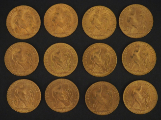 Vente aux enchères 12 pièces de 20 Francs or : 5 de 1913, 7 de 1914 FRAIS ACHETEUR : 10 %