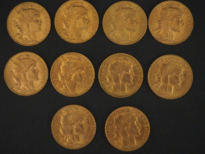 10 pièces de 20 Francs or, 1912 FRAIS ACHETEUR : 10 % HT   