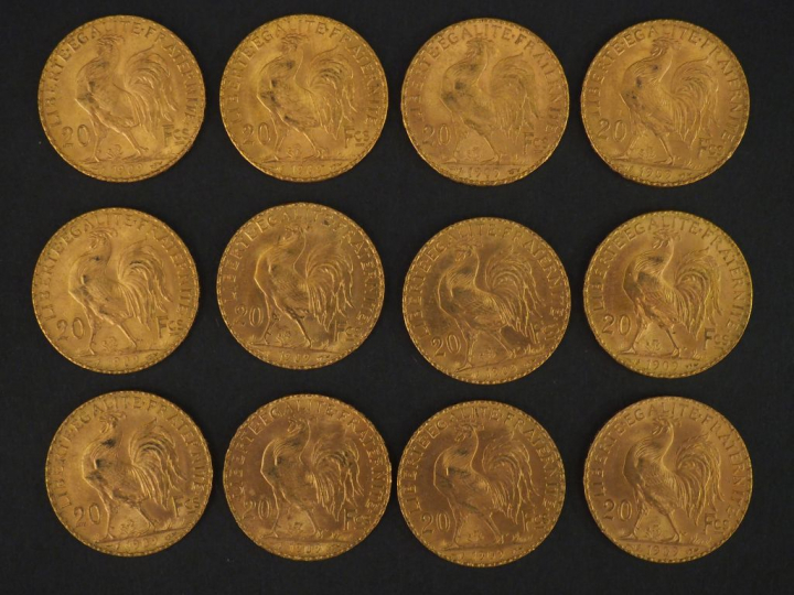 12 pièces de 20 Francs or, 1909 FRAIS ACHETEUR : 10 % HT   