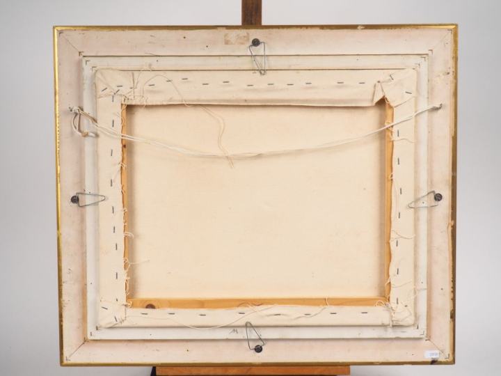 J. CARR. "Bergère et son troupeau au milieu des collines". Huile sur t