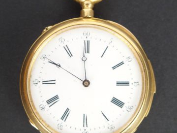 GOULETE à Paris. Montre de gousset en or jaune, cadran émail, échappem