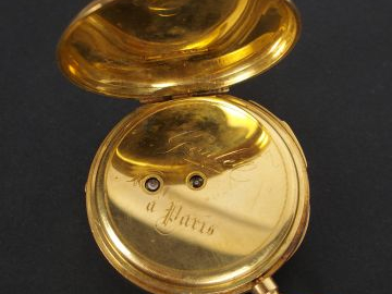 GOULETE à Paris. Montre de gousset en or jaune, cadran émail, échappem