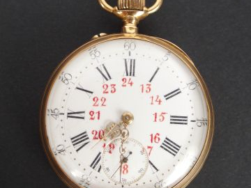 Montre de gousset en or jaune, cadran émail, chronomètre. Poids tel: 7