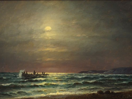 Carl BILLE 'Marine Nocturne'. Huile sur toile, signée en bas à droite.