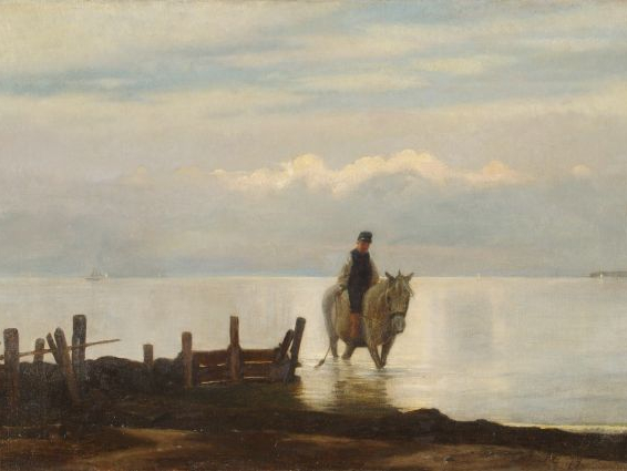Otto HASLUND 'Cavalier au bord de l'eau'. Huile sur toile, signée en b