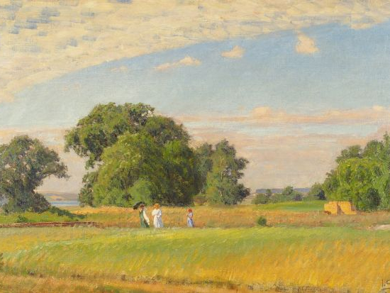 J. SKOVGAARD 'Promenade aux champs'. Huile sur toile, monogrammée en b