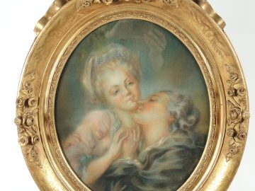Ecole française fin XIX ème 'Le baiser'. Pastel. 41 x 34 cm