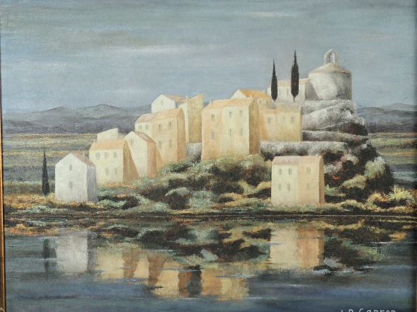 CAPRON 'Vue de village'. Huile sur toile signée en bas à droite et dat