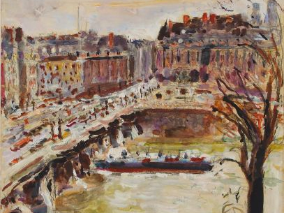 Mario CAVAGLIERI 'Bords de Seine'. Aquarelle gouachée signée en bas à 