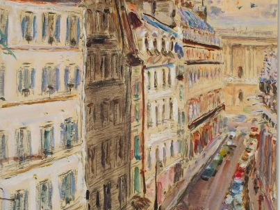 Mario CAVAGLIERI 'Vue de rue parisienne'. Aquarelle gouachée signée en
