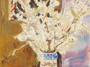 Mario CAVAGLIERI 'Bouquet de fleurs blanches dans une faïence italienn