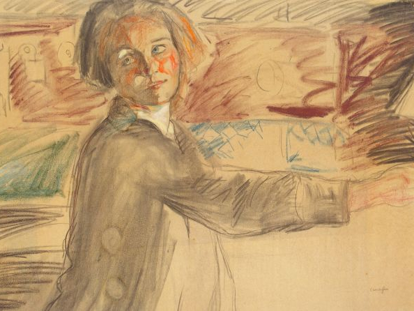 Mario CAVAGLIERI 'Portrait de jeune fille'. Dessin au fusain et aux cr