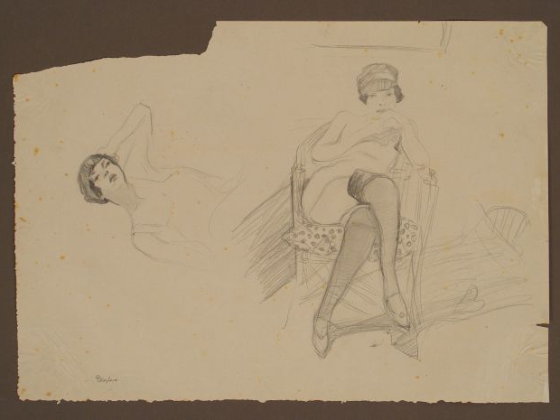 Mario CAVAGLIERI 'Croquis de garçonne'. Dessin au crayon, signé en bas