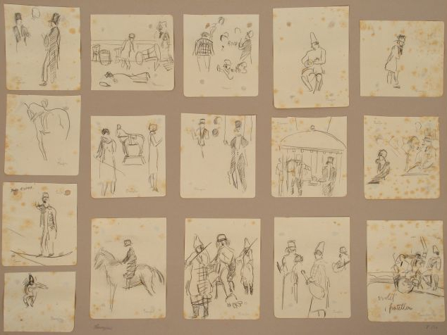 Mario CAVAGLIERI. Ensemble de 16 croquis sur le thème du cirque. Tous 