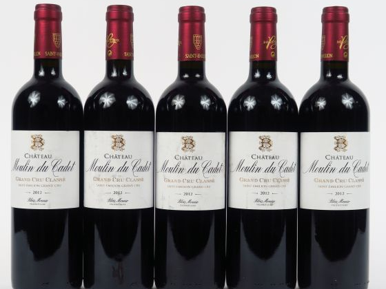 5 BOUTEILLES CHÂTEAU MOULIN DU CADET GCC ST EMILION - 2012