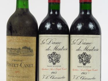 3 BOUTEILLES : 1 CHÂTEAU PONTET CANET GCC PAUILLAC 1975 BG++/EF - 2 LA