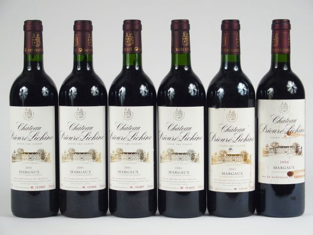 6 BOUTEILLLES CHÂTEAU PRIEURE LICHINE GCC MARGAUX : 4 de 2001 - 1 de 2