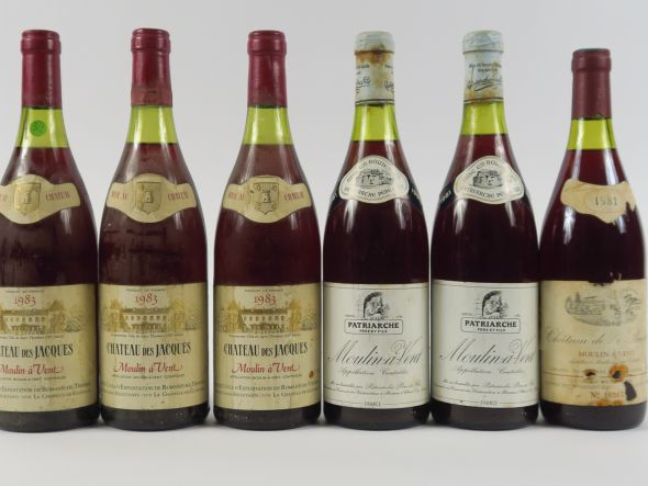 6 BOUTEILLES MOULIN A VENT : 2 PATRIARCHE 1981 - 1 CHÂTEAU DE LA BRUYE