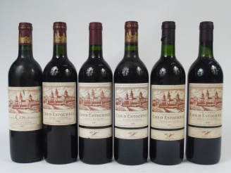 Vente aux enchères 6 BOUTEILLES CHATEAU COS D'ESTOURNEL - 1/1987 - EA 1/1988 - BG 1/1989 