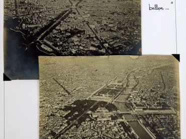 Ensemble de 9 photographies : 2 de Paul Tissandier, 2 de Santos Dumont