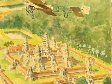 Lucien ROUSSELOT. Aquarelle, signée en bas à droite. 'Premiers vols au