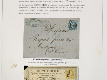 Ensemble de 8 plis datés de 1849 à 1876 relatant les débuts de l'oblit