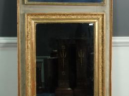 Trumeau de style Empire en bois laqué gris bleu et doré 165 x 77.5 cm