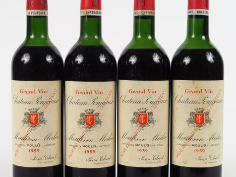 4 BOUTEILLES CHÂTEAU POUJEAUX MOULIS - 1959 - MEP