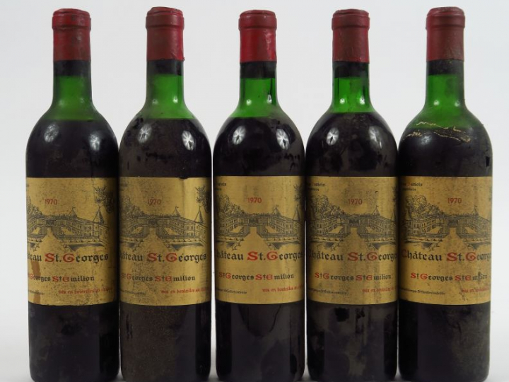 5 BOUTEILLES CHÂTEAU ST GEORGES ST EMILION - 1970 - 1 HEP/3 MEP/1 BEP/