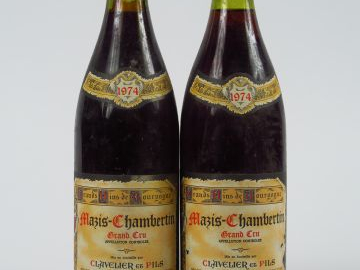 2 BOUTEILLES MAZIS CHAMBERTIN GC CLAVELIER   FILS - 1974 - 1,5 CM