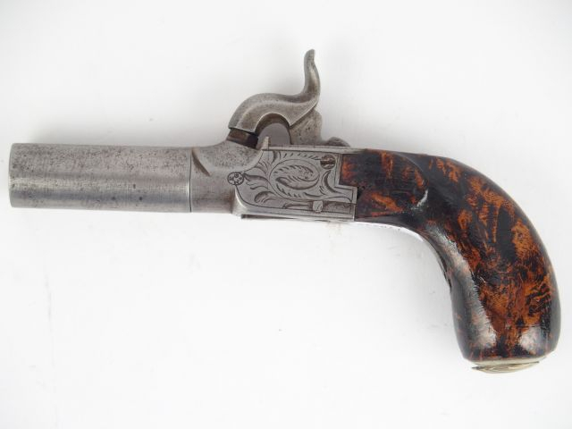 261-Pistolet de poche à percussion à coffre, canon rond à balle forcée
