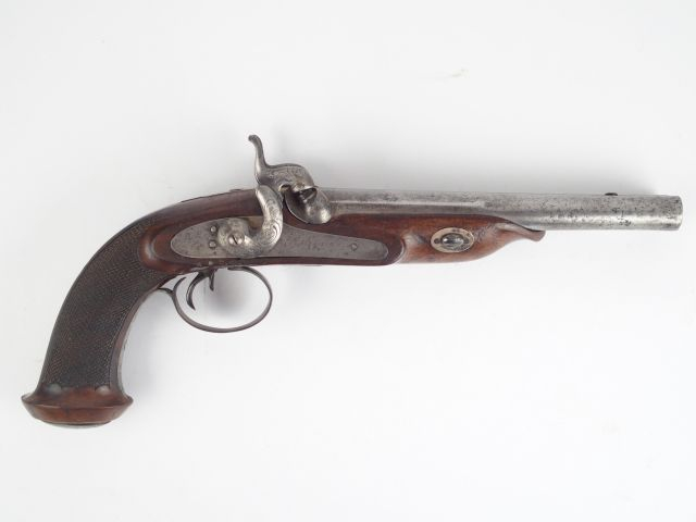 260- Grand pistolet de vénerie à percussion et à deux canons lisse en 
