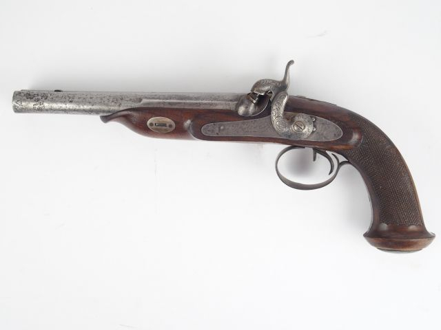 260- Grand pistolet de vénerie à percussion et à deux canons lisse en 
