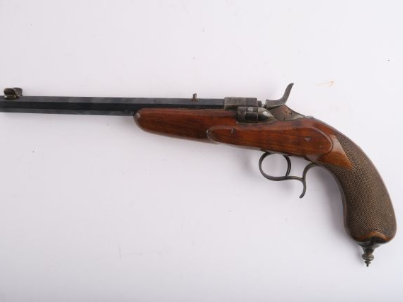 225-.Grand pistolet de tir à tabatière  à coffre et à canon octogonal 