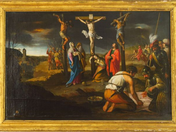 Ecole FRANCAISE vers 1650 'Le Christ entre les deux larrons avec les s