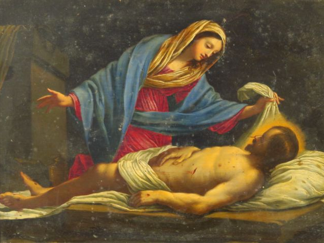 Ecole FRANCAISE vers 1700, suiveur de Simon VOUET "La Vierge pleurant 