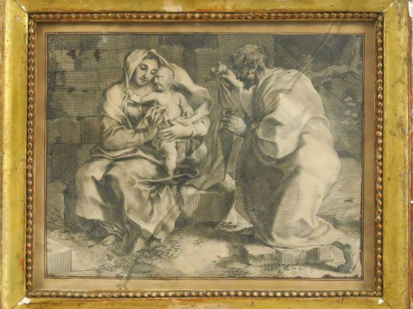 Ecole française XVIIIème 'La sainte famille'.  Dessin  à la plume 16,5