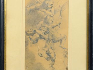 Ecole française XIXème 'Etude de puttis'.  Dessin au crayon 22 x 13 cm