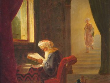 Ecole française XIXème "Religieux oriental à la lecture" et "Moine lis