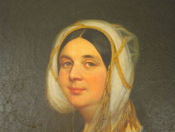 CHAPROT "Grand portrait de dame en robe noire" Huile sur toile, signée